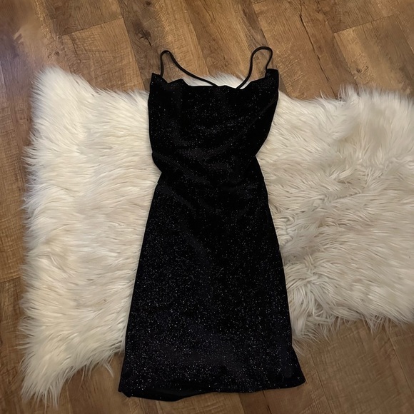 LUCY IN THE SKY Black Cowl Neck Sparkly Dress - Picture 2 of 7